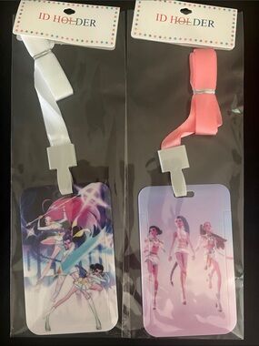 Anime K-POP ID Holders with White and Pink Lanyards Set Of 2